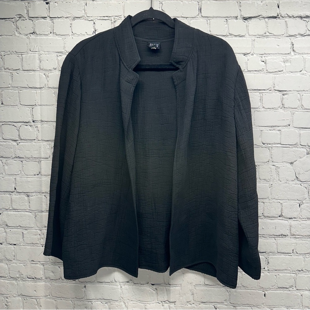 Eileen Fisher Textured Black open Blazer size L